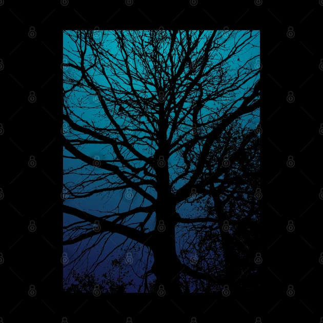 Tree silhouette on blue gradient background in the evening by Blacklinesw9