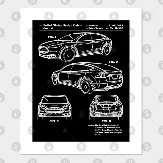 Tesla Model X Patent White Tesla Posters And Art Prints Teepublic Uk