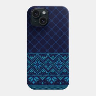 Palestinian Arabic Kufiya Keffiyeh or also called Hatta Traditional Pattern with Tatreez Embroidery Art Design Blue Phone Case