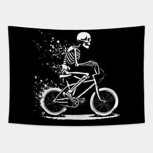 skeleton rides on bike Tapestry