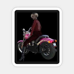 Young woman riding pink  motorcycle Magnet