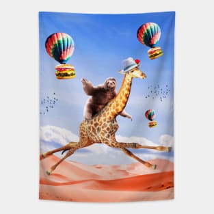 Cute Sloth Giraffe - Sloth Riding Flying Giraffe Tapestry