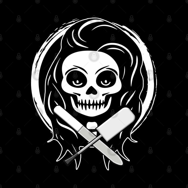 Female Nail Tech Skull and Manicurist Tools White Logo by Nuletto