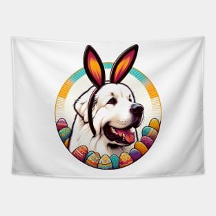 Great Pyrenees Enjoys Easter with Bunny Ears Delight Tapestry