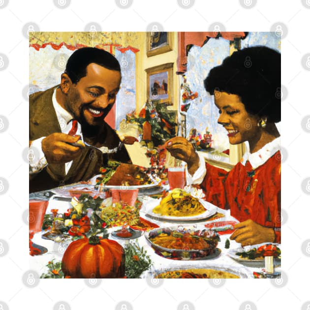 African-American Couple Eating Thanksgiving Dinner by JohnCorney