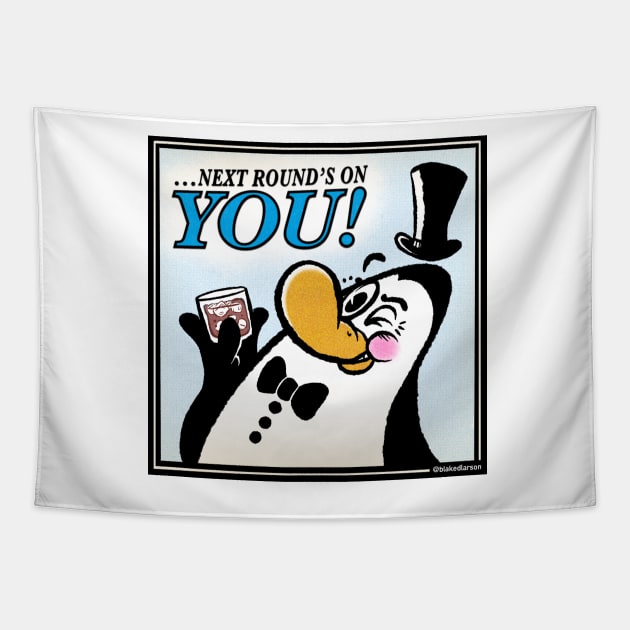 BOOZY PENGUIN Tapestry by blakedlarson