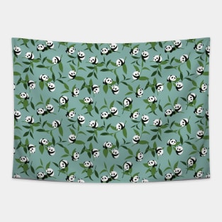 Cute Playing Panda in Green Garden Pattern Tapestry