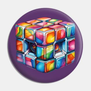 Retro Multicolored Rubics Cube Pin