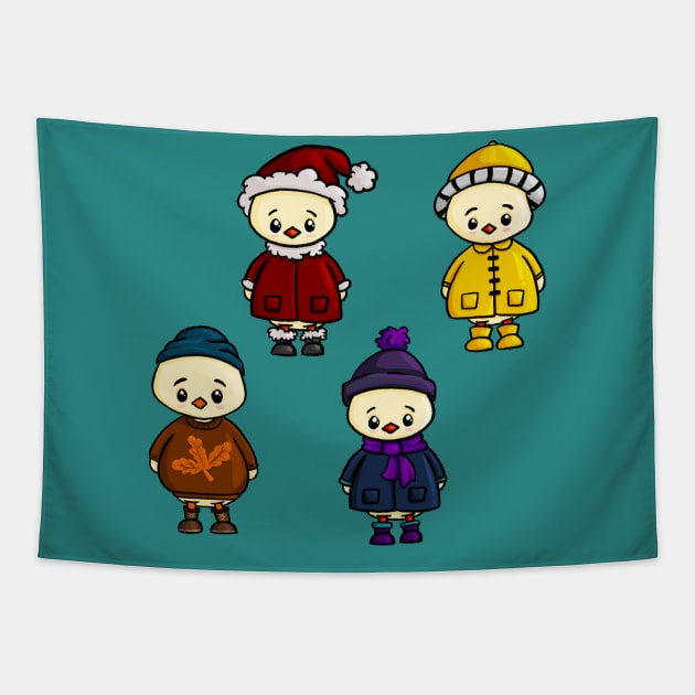 Group of Seasonal Cute Ducks Tapestry by Fun4theBrain