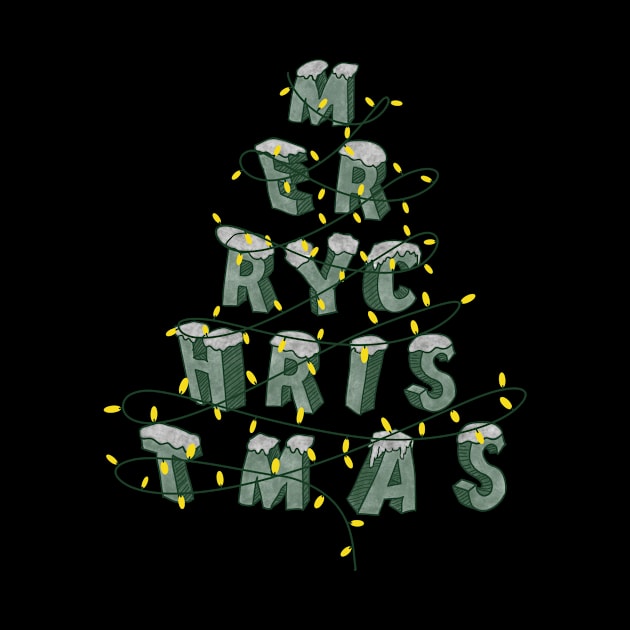 Merry Christmas written in the shape of a tree with some Christmas lights by Tana B 