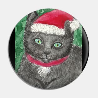 Cute kitten in Santa hat Christmas art Pin