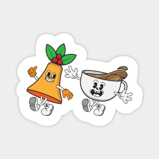 Retro vintage character of christmas bells and cup of coffee walking Magnet