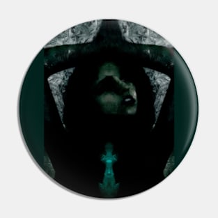 Portrait, digital collage, special processing. Beautiful but dark, like witch, woman. Tale. Dark green. Pin