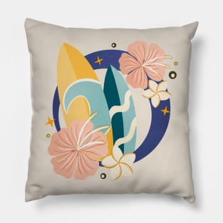 Blue and yellow surfboards and tropical flowers Pillow