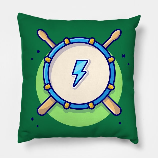 Drum Snare Icon with Drum Sticks Music Cartoon Vector Icon Illustration Pillow by Catalyst Labs