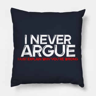 I never argue... I just explain why you're wrong. Pillow