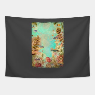 Tropical Caribbean Blue Collage Tapestry