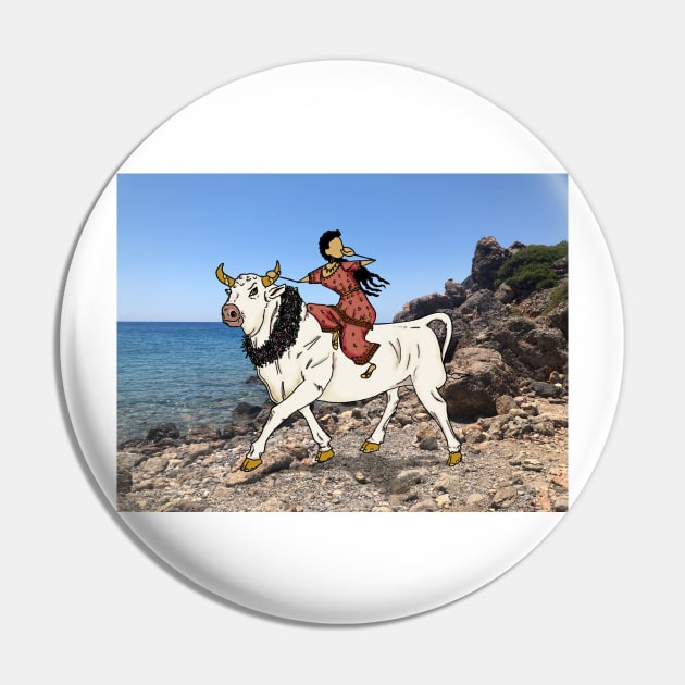 Europa, Princess of Tyre, Mother of Minos - and the Bull Zeus - leaving Crete Pin by GreekMythComix