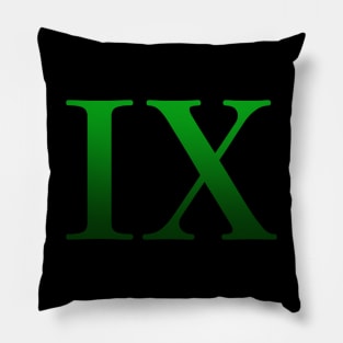 Green Roman Numeral 9 IX Pillow