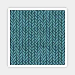 Teal Winter Knit Pattern Drawing Magnet