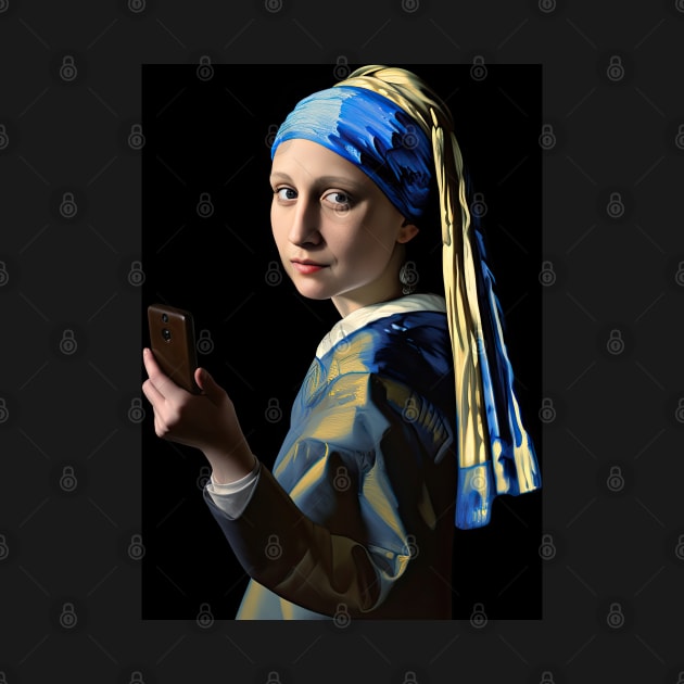 Mona Lisa as the girl with pearl earring taking a selfie by obstinator