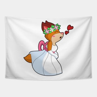 Fox as Bride with with Wedding dress Flower wreath Tapestry