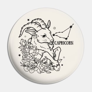 Capricorn Zodiac Sign Floral Pin