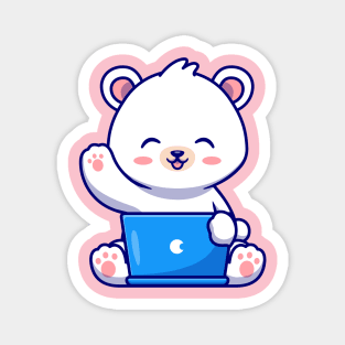 Cute Polar Bear Working On Laptop Cartoon Magnet