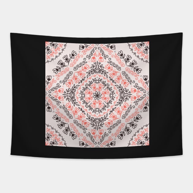 Floral trellis in coral and dark chocolate Tapestry by FrancesPoff