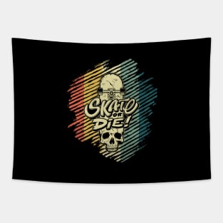 Halloween Skateboard Skate or Die - Funny Skull Vintage Skeleton Skater Tapestry