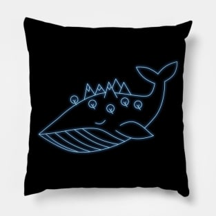 Space Whale Night in the woods Blue Pillow