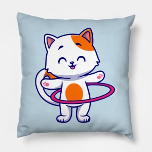 Cute Cat Playing Hula Hoop Cartoon Pillow