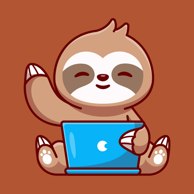 Cute Sloth Working On Laptop Cartoon by Catalyst Labs