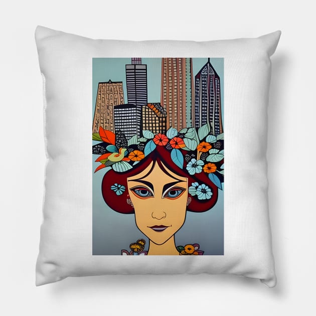 Woman with flowers in her hair Pillow by Colin-Bentham