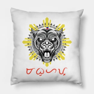 Tribal line Art Tiger / Philippine Flag Sun / Baybayin word Mabuhay (Long live) Pillow