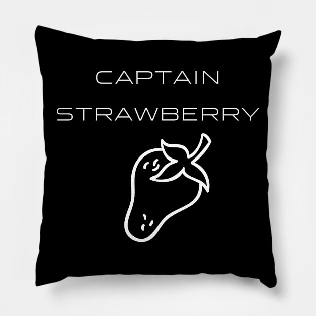 Captain Strawberry Typography White Design Pillow by Stylomart