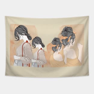 Girls on beige color Tapestry