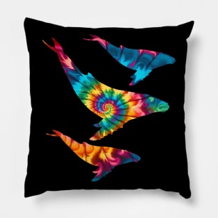 Humpback Whales rainbow Tie Dye Pattern Pillow