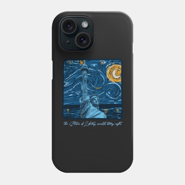 Statue of liberty amidst starry night Phone Case by lounesartdessin