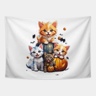 Kawaii Kittens And Dogs Playing Tapestry