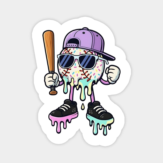 Baseball Drip – Pink Ice-Cream Baseball Mascot with Sunglasses Magnet by ArtistTee ⭐⭐⭐⭐⭐
