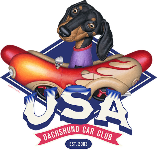 Doxie red white and blue USA Dachshund fun Car Club classic Kids T-Shirt by Danny Gordon Art