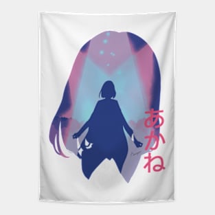 Oshi no Ko or My Star Idol's Child Anime and Manga Characters Akane Kurokawa the Genius Actress Awesome Neon Silhouette Figure on the Lalalie Stage featured with Cute Pink Akane Japanese Lettering Tapestry