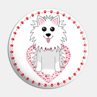 Dog with Red Paw Print Pin