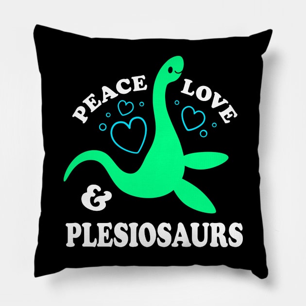 Peace, Love, & Plesiosaurs Pillow by dreambeast.co