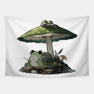 Hippity-Hoppity Sad Frog Under Mushroom Tapestry