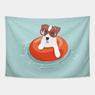 Summer pool pawty // aqua background Jack Russell terrier dog breed in vacation playing on swimming pool Tapestry