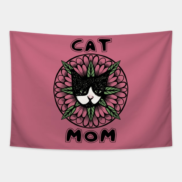 Tuxedo Cat Mom Tapestry by bubbsnugg