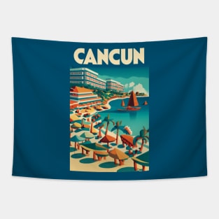 A Vintage Travel Art of Cancun - Mexico Tapestry