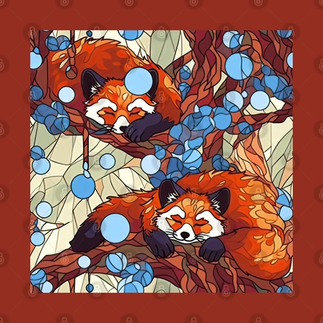 Two cute sleeping red pandas pattern by etherElric